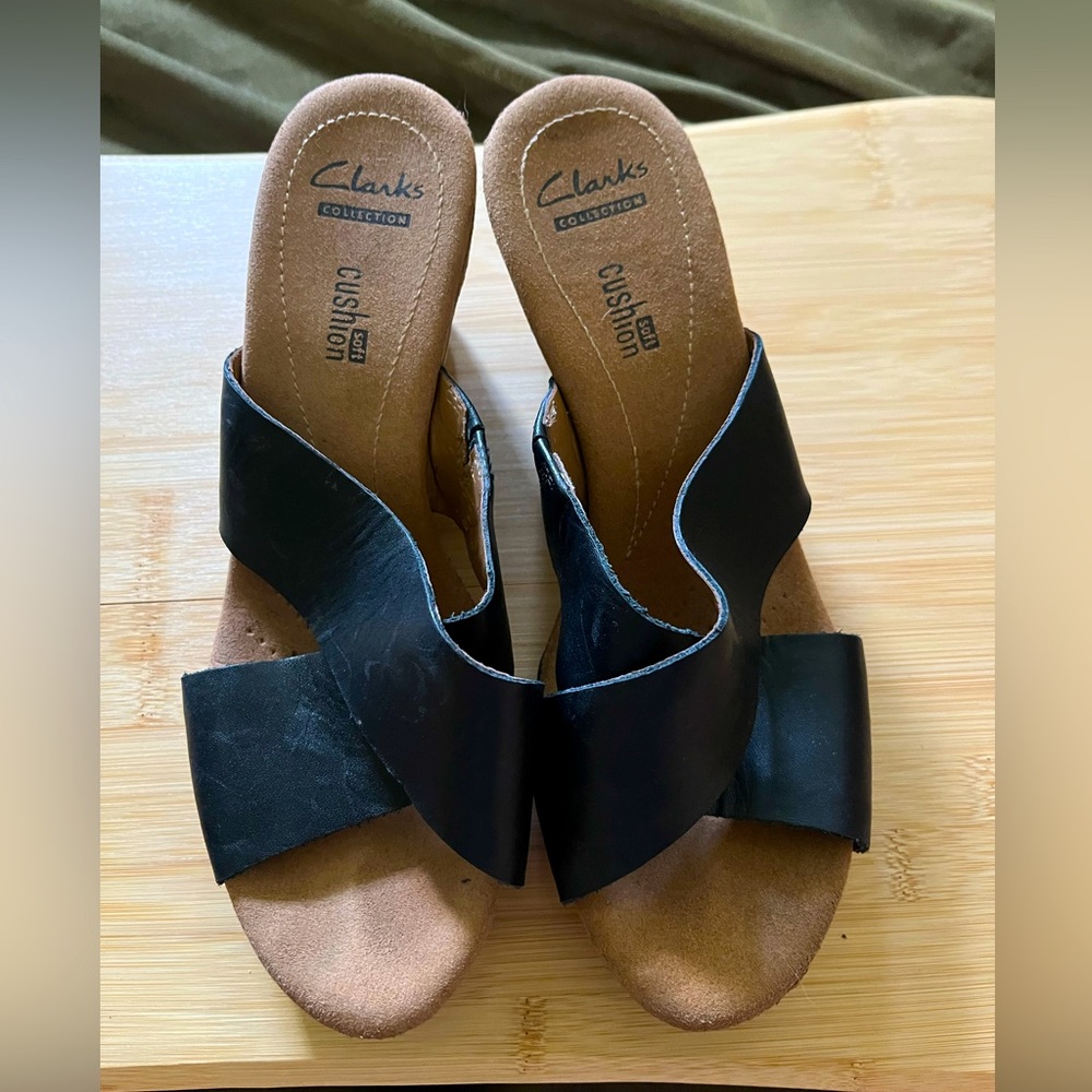 Clarks Collection Black Wedge Sandals
